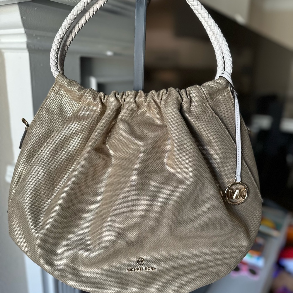 Michael Kors Gold Hobo Bag with White Handle